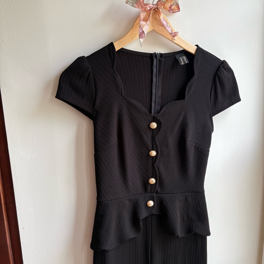 Black Button-Down Peplum Wiggle Dress